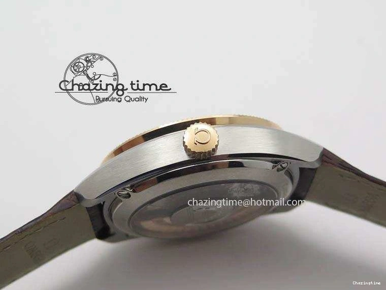 0214 Sporty Globemaster Master Chronometer SS RG V6F Best Edition Black Dial On Brown Leather Strap A 8270